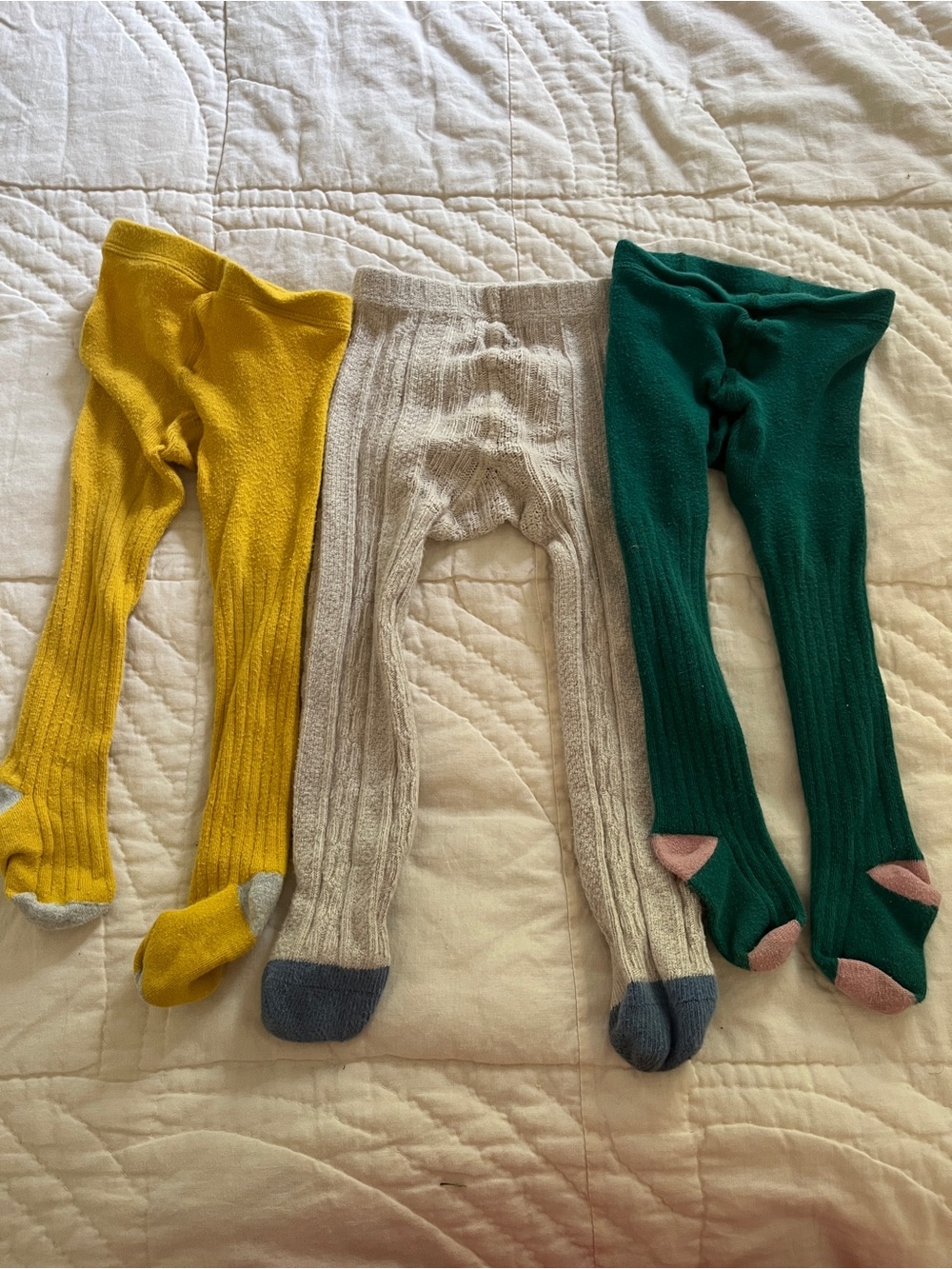 Boden Ribbed Tights - Yellow, Cream & Green (3 Pack)